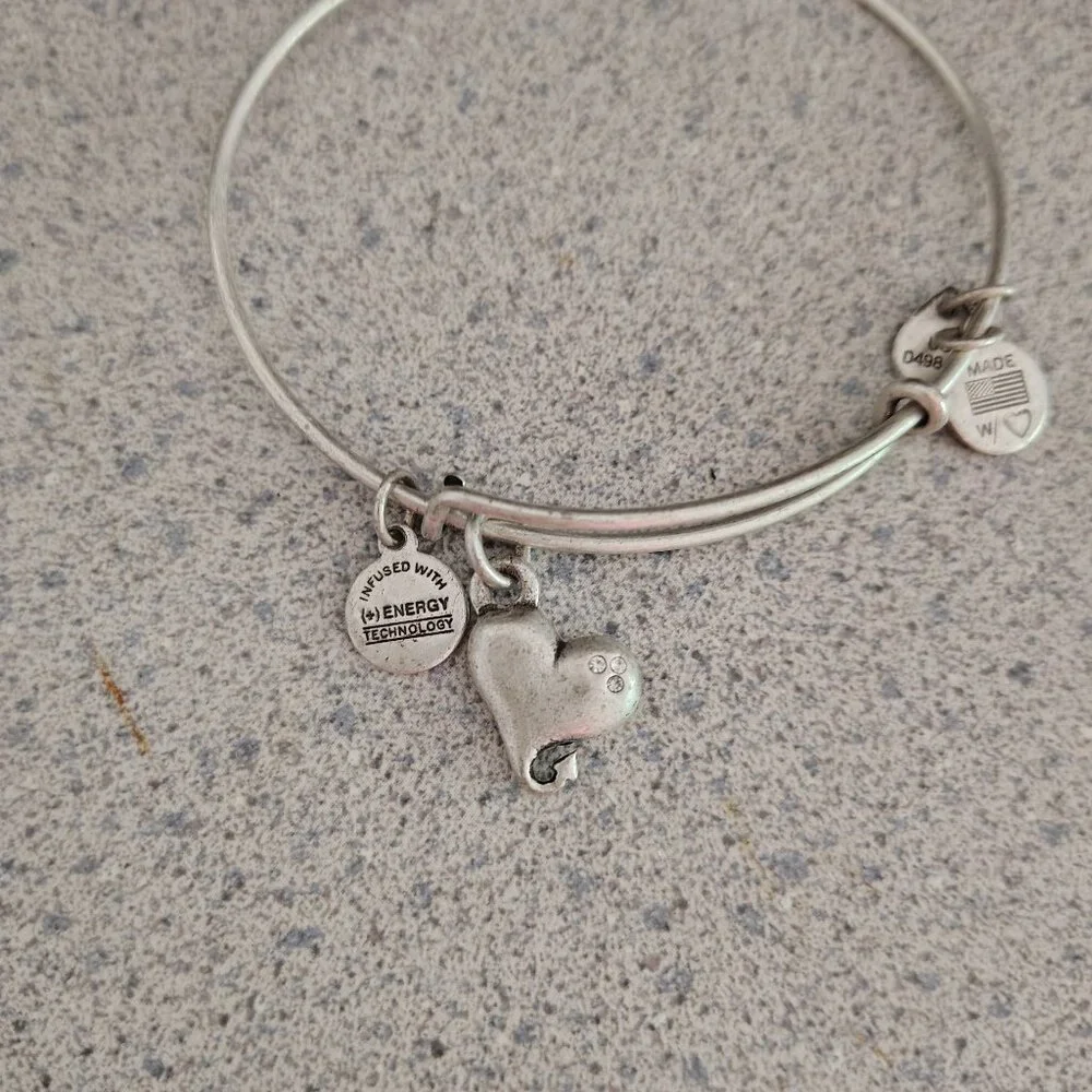 Alex and Ani Cupid's Heart Crystals Silver Charm Bracelet Adjustable Bangle 154